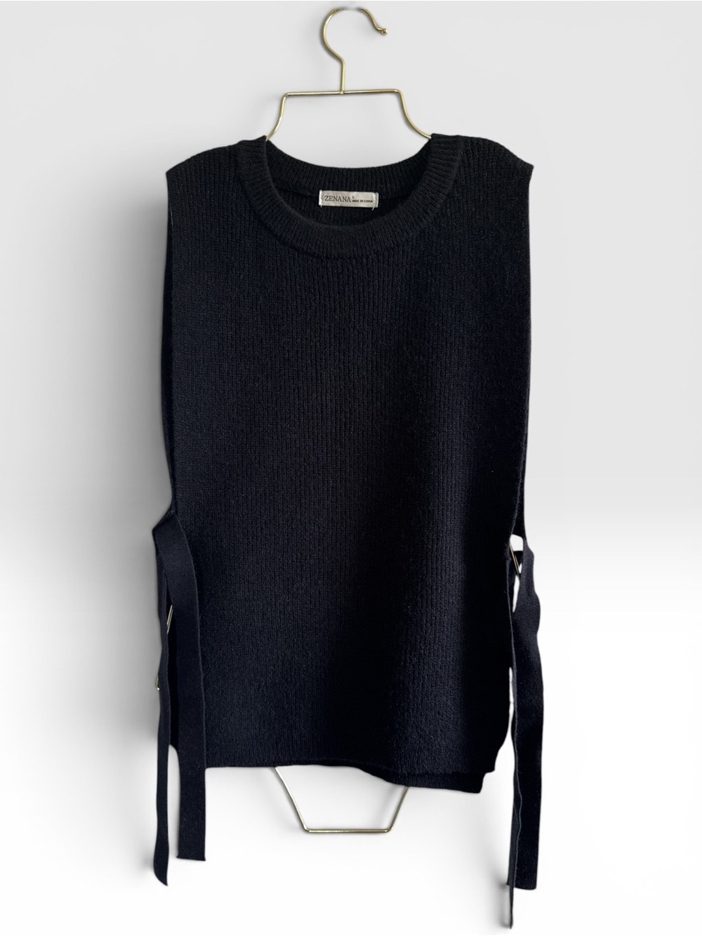 Zenana Sleeveless Knit Side-Tie Top - Black New